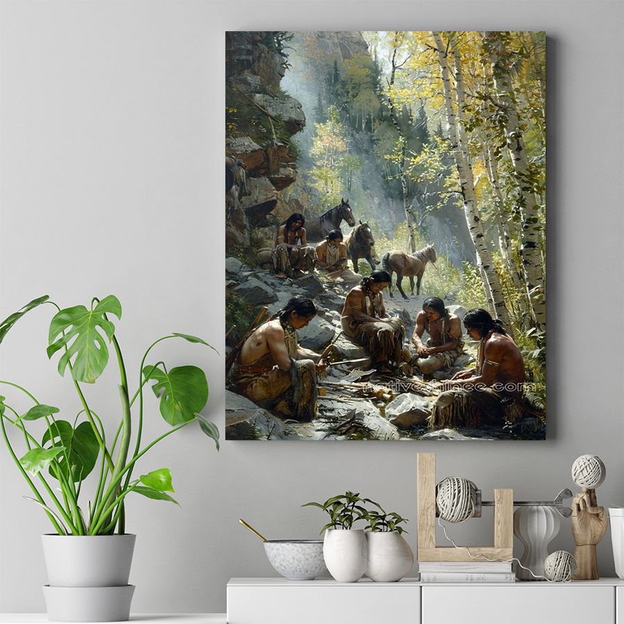 Brotherhood and Skill in Woodland Sanctuary Native American Canvas