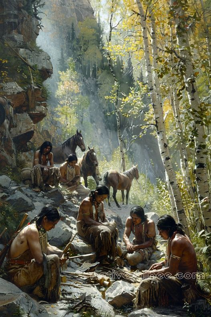 Brotherhood and Skill in Woodland Sanctuary Native American Canvas