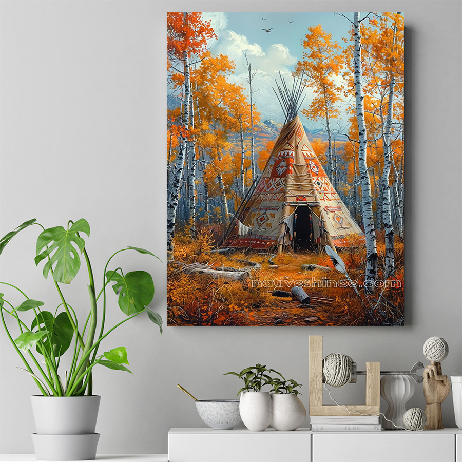 Tipi in the Fall Forest Native American Canvas