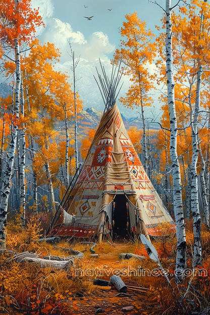 Tipi in the Fall Forest Native American Canvas