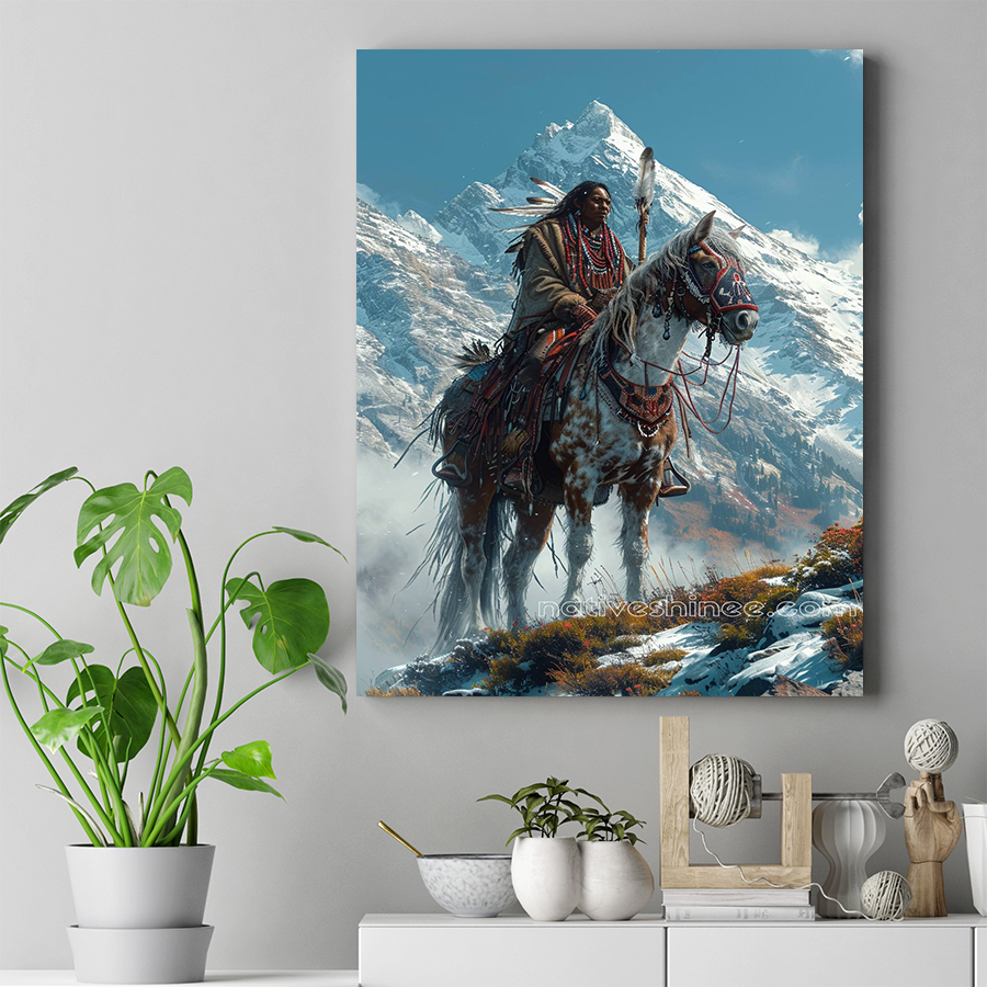 Proud Native American Warrior in Winter Native American Horse Canvas