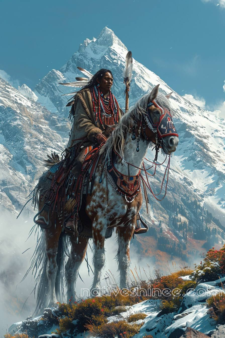 Proud Native American Warrior in Winter Native American Horse Canvas