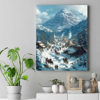 Winter in the Native American Mountain Village Native American Canvas