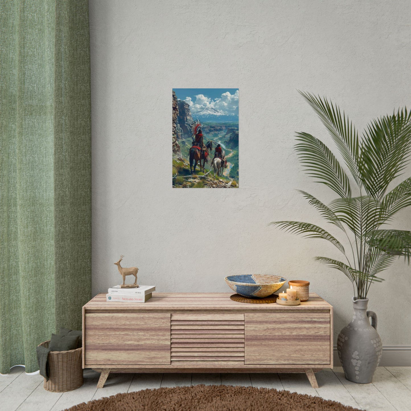 Western Sunset Poster — Native American Riders Landscape Art Print (Rolled Poster)