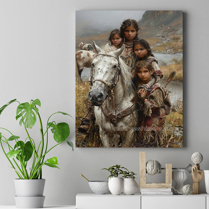 Native Children and Their Trusted Horse Native American Canvas