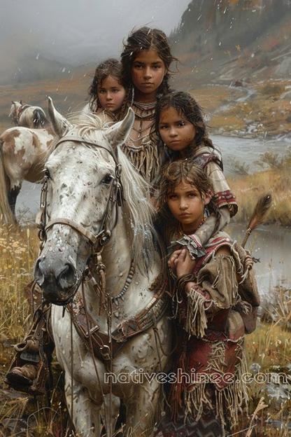 Native Children and Their Trusted Horse Native American Canvas