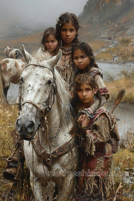 Native Children and Their Trusted Horse Native American Canvas