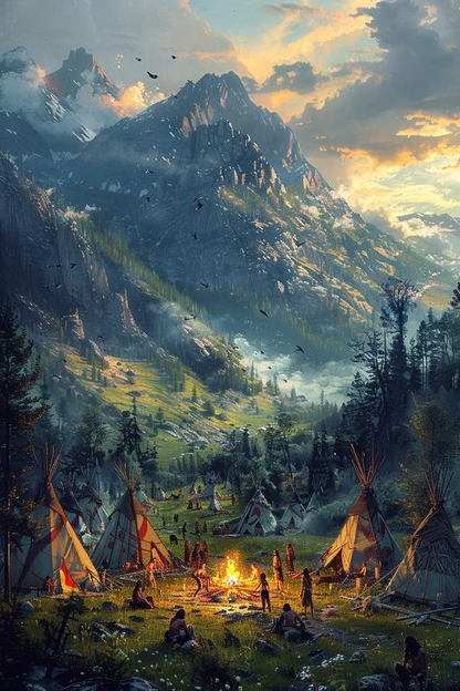 Native Campfire Gathering Native American Canvas