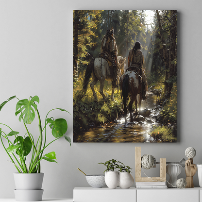 Warriors Journey Through Sacred Forest Path Native American Horse Canvas