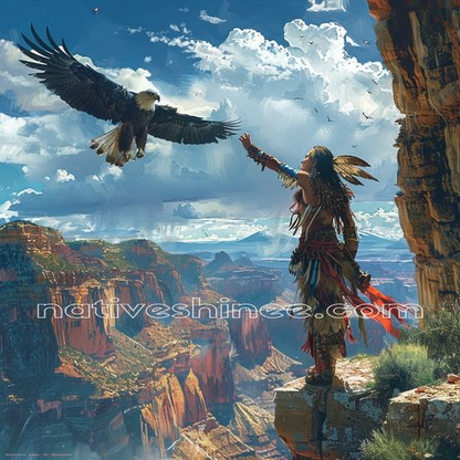 Native Warrior's Call to the Majestic Eagle Native American Canvas