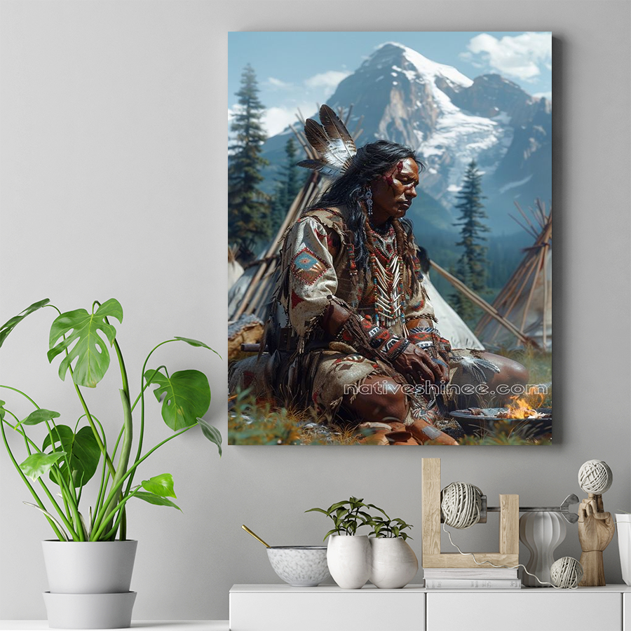 A Moment of Peace and Reverence in the Sacred Mountains Native American Canvas