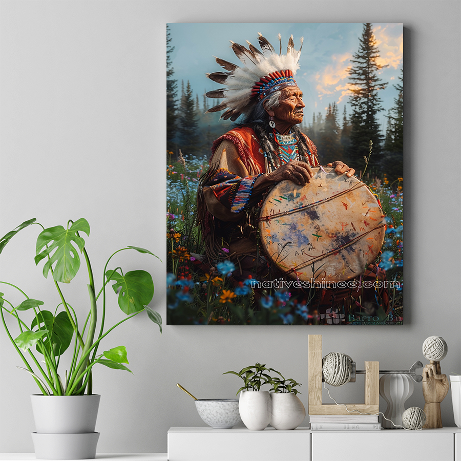 Elder's Sacred Drumbeat of Heritage Native American Canvas