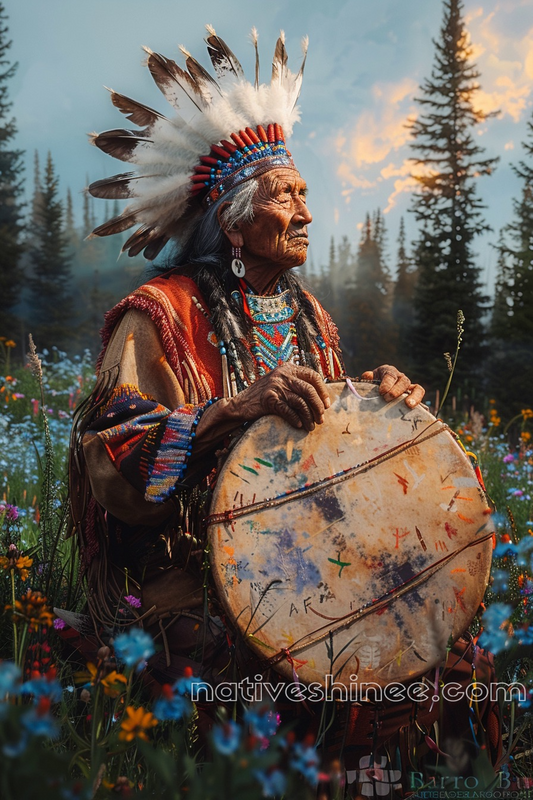 Elder's Sacred Drumbeat of Heritage Native American Canvas