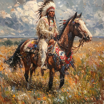 Proud Warrior Rides Across Golden Plains Native American Horse Canvas