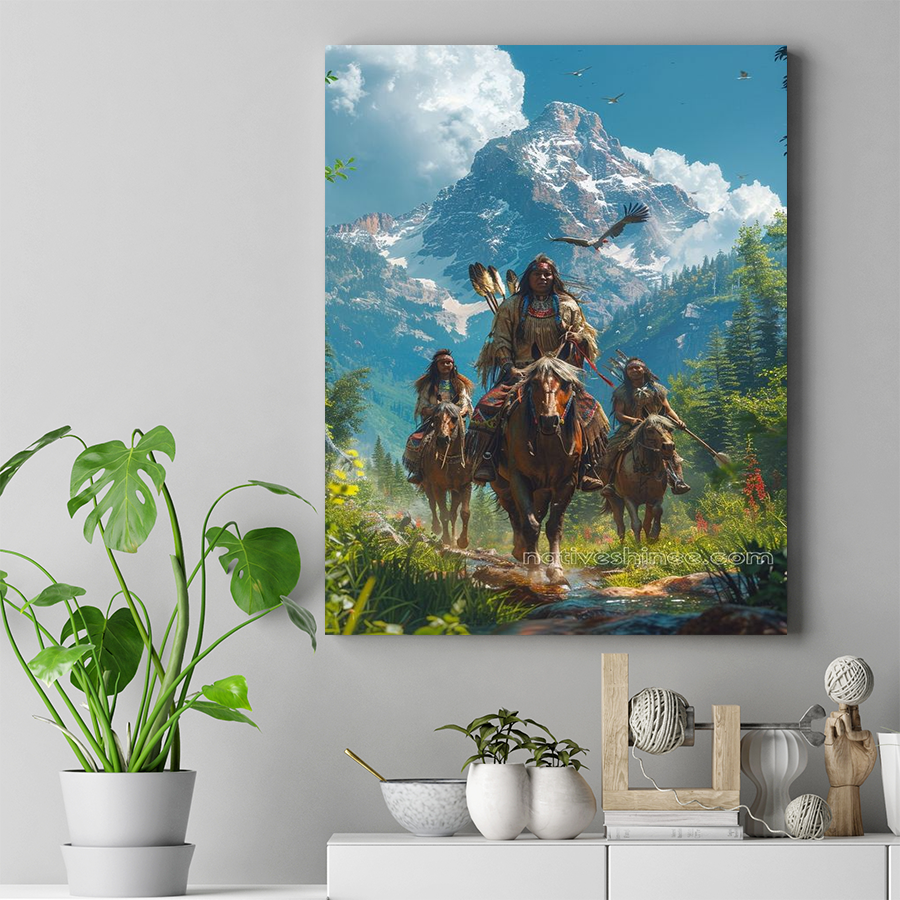 Native Warriors Lead Brave Mountain Expedition Native American Horse Canvas