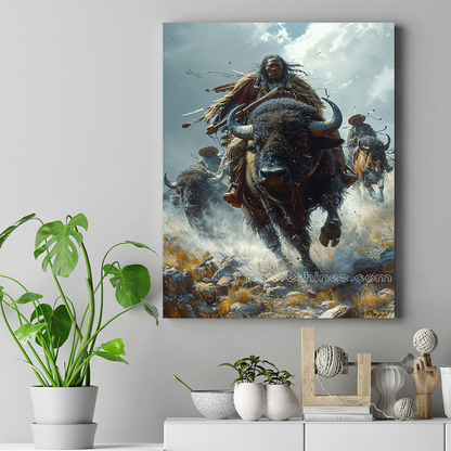 Charging into the Heart of the Plains Native American Canvas