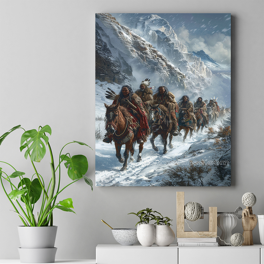 Braving the Mountain Pass Together Native American Canvas