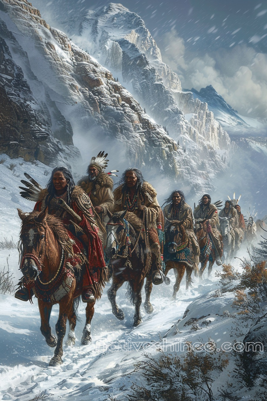 Braving the Mountain Pass Together Native American Canvas