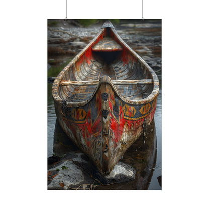 Vintage Painted Canoe Photography Poster — Rustic Lake Wall Art (Rolled Poster)