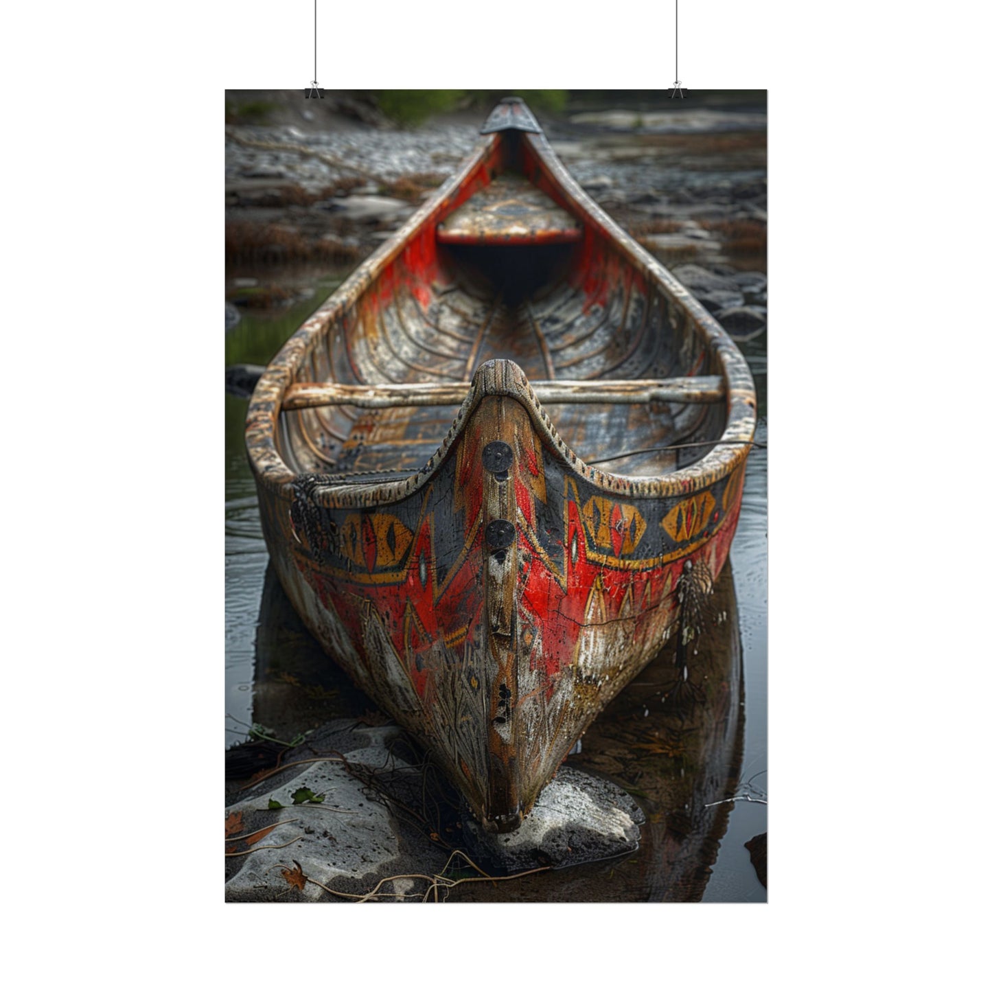 Canoe Wall Art Poster — Vintage Hand-Painted Wooden Canoe Photography (Rolled Poster)