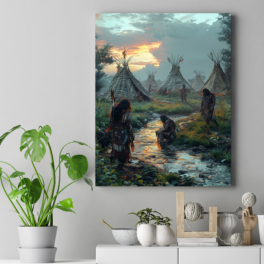 Twilight in the Tribal Village Native American Canvas