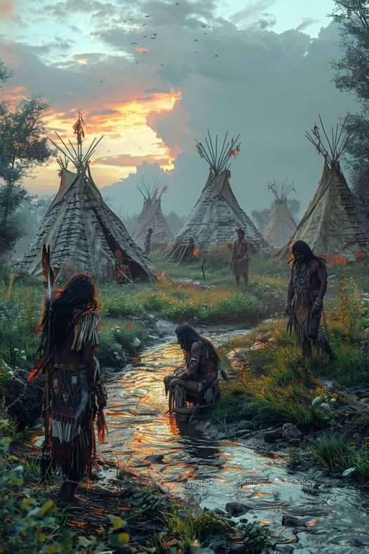 Twilight in the Tribal Village Native American Canvas