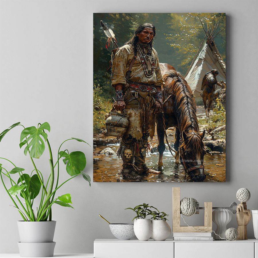 Warrior's Rest by the Stream Native American Canvas