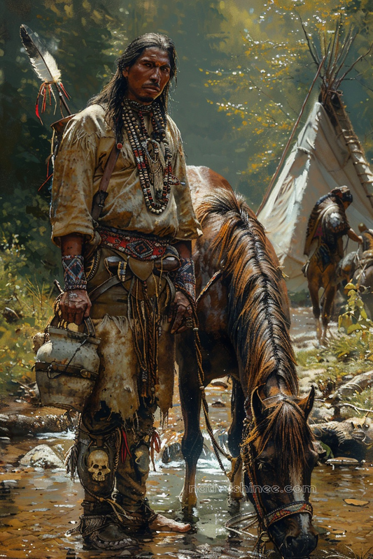 Warrior's Rest by the Stream Native American Canvas