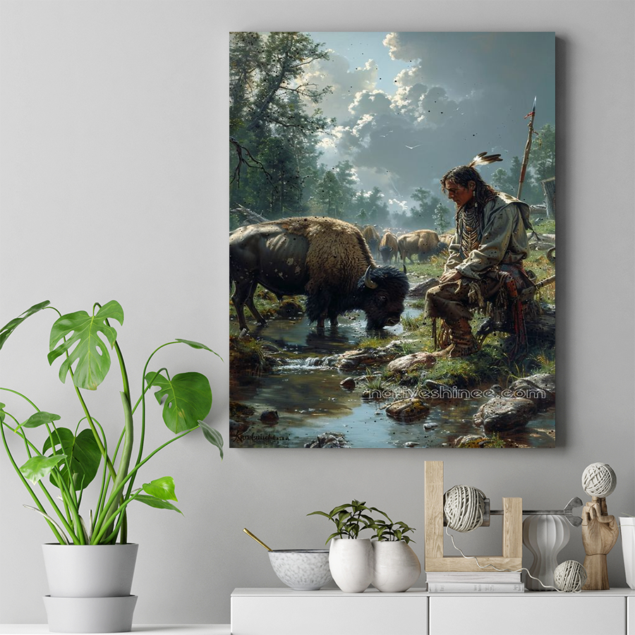 Sacred Connection with the Bison Native American Canvas