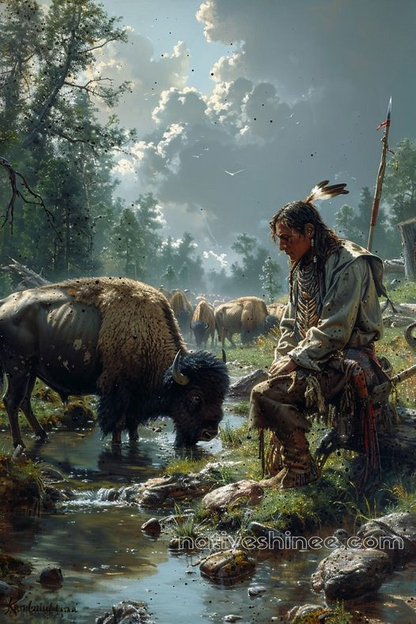 Sacred Connection with the Bison Native American Canvas