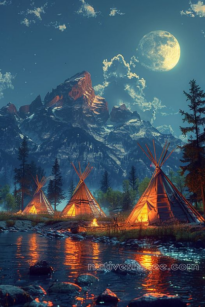 Teepees Under the Full Moon Native American Canvas