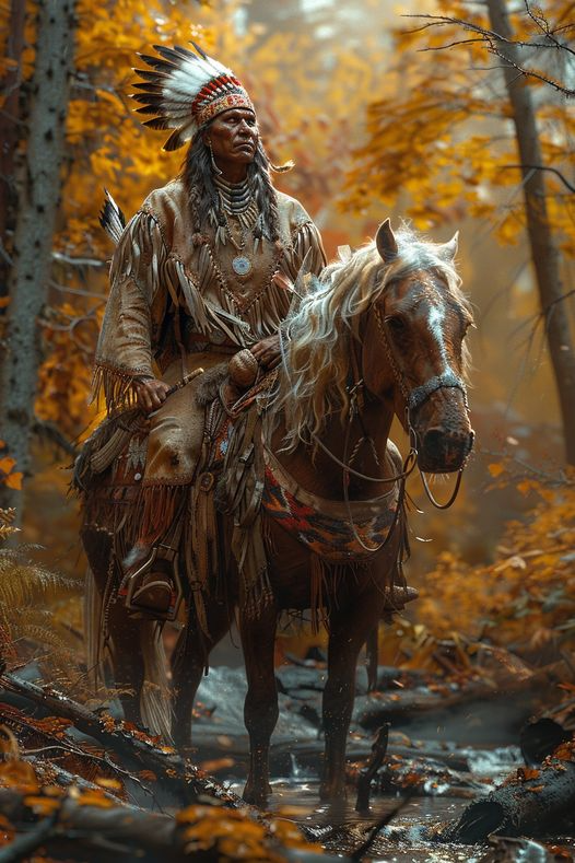 Chief's Vigil in Autumn Woods Native American Canvas