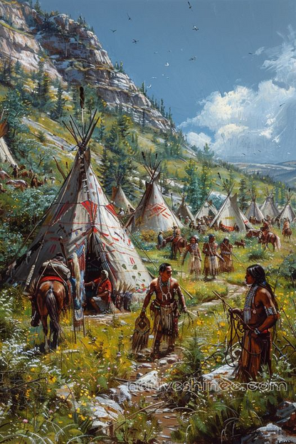 Traditions Alive in the Meadow Native American Canvas