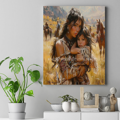 Mother's Embrace, Child's Trust Native American Canvas