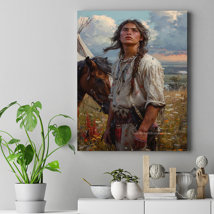 Young Warrior's Resolve Native American Canvas