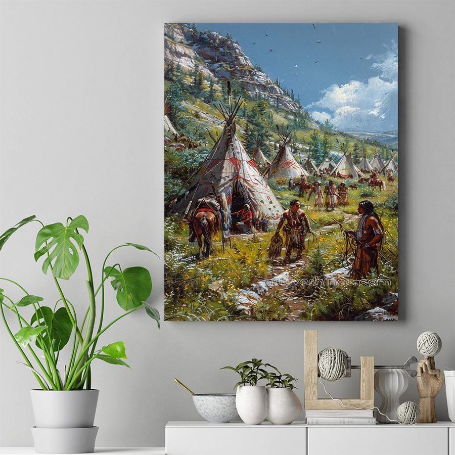 Traditions Alive in the Meadow Native American Canvas