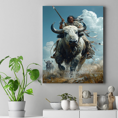 The Warrior’s Ride Native American Bison Canvas