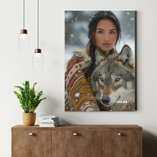 Winter Bond of Spirit and Wolf Canvas