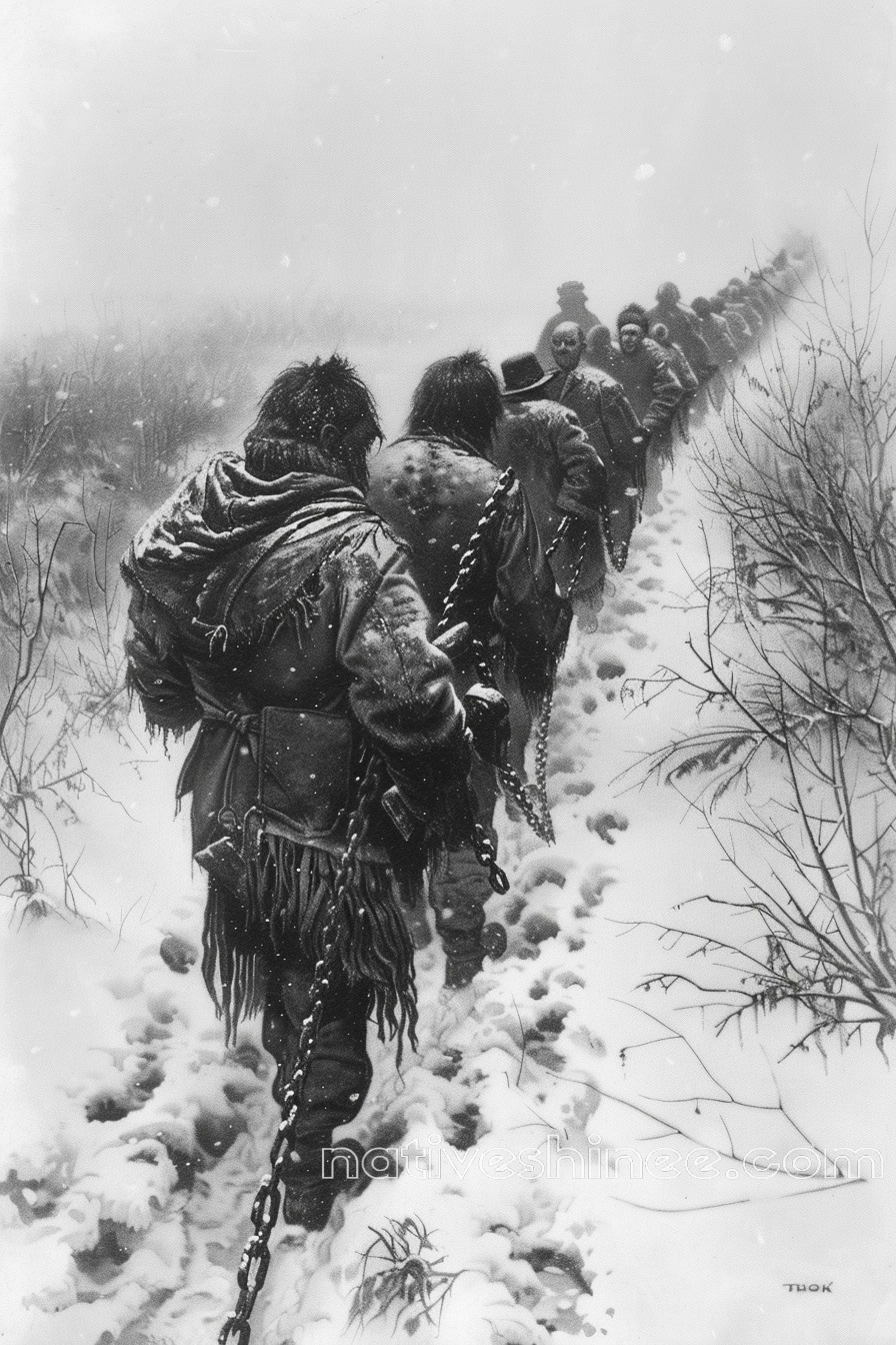 Chains of Winter: A Harrowing Journey Native American Canvas