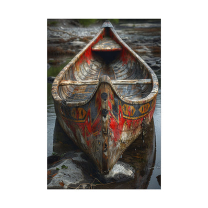 Canoe Wall Art Poster — Vintage Hand-Painted Wooden Canoe Photography (Rolled Poster)