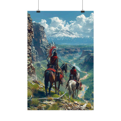 Western Sunset Poster — Native American Riders Landscape Art Print (Rolled Poster)