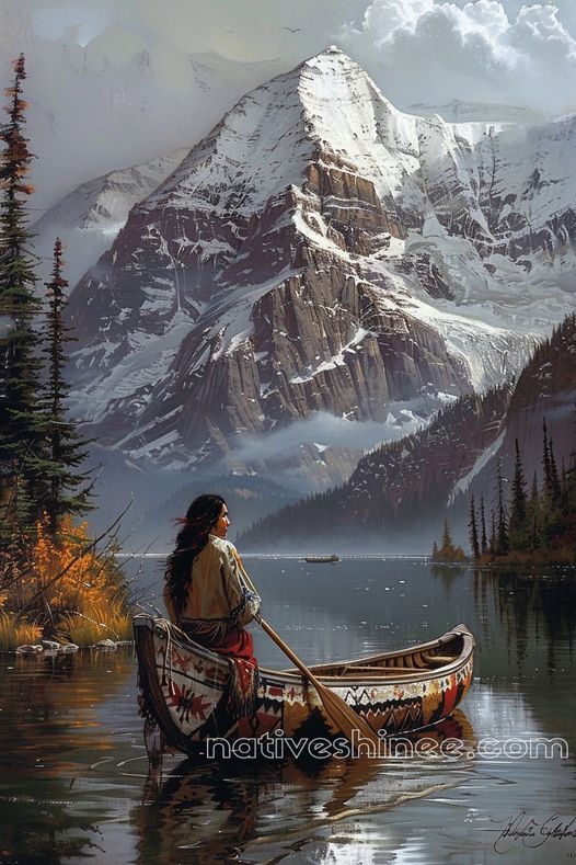 Voyage of the Snow-Capped Peaks Native American Canvas VA