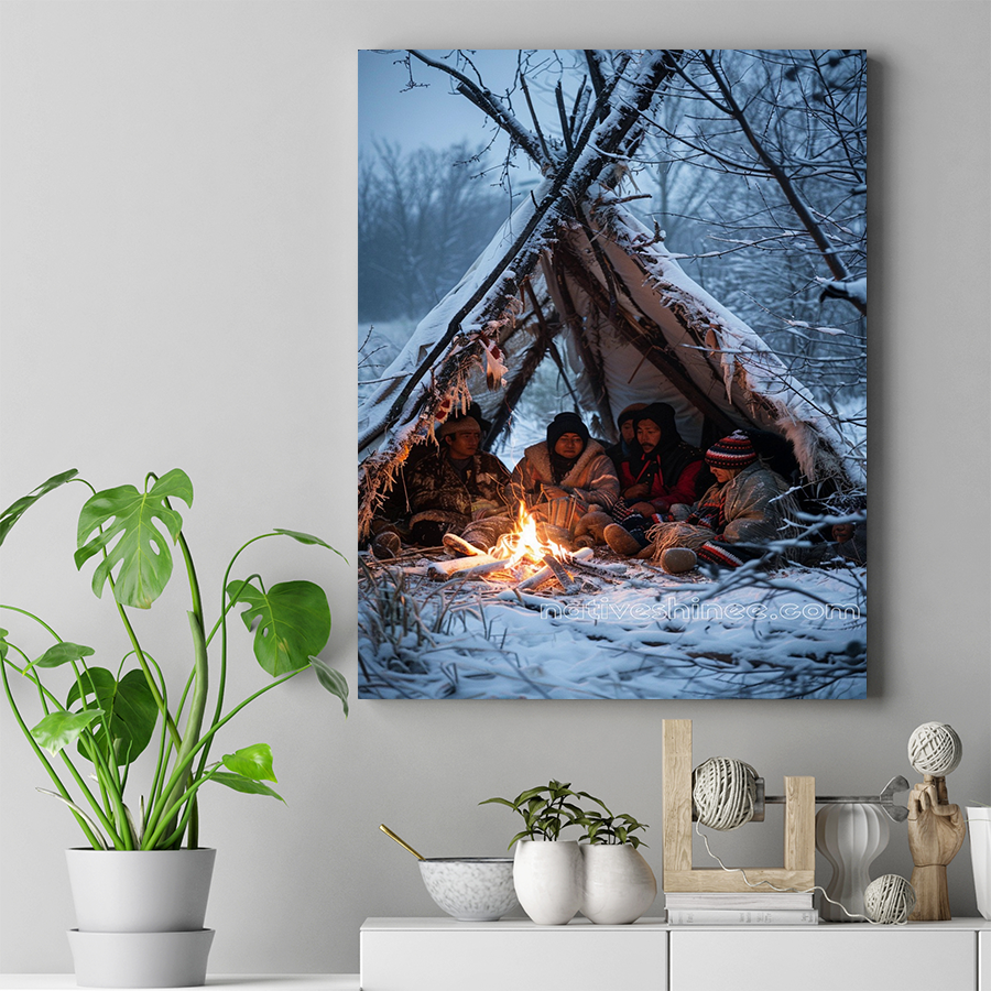 Native American Fire Gathering Native American Canvas