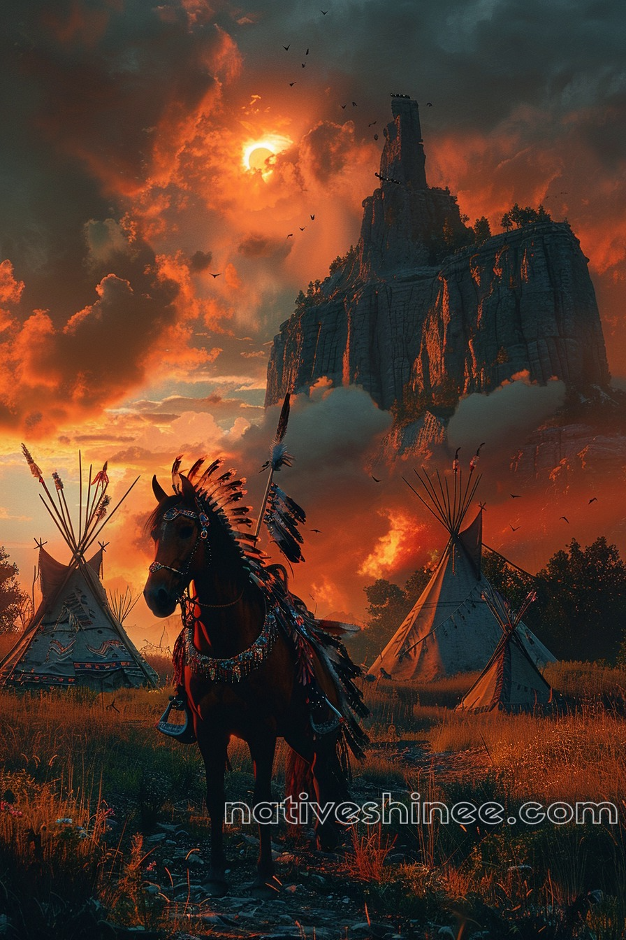 Warrior’s Horse Beneath the Fiery Eclipse Native American Canvas