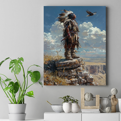 With the Eagle, He Sees All Native American Canvas