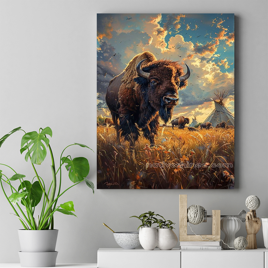 Bison's Strength Beneath the Morning Sky Native American Canvas