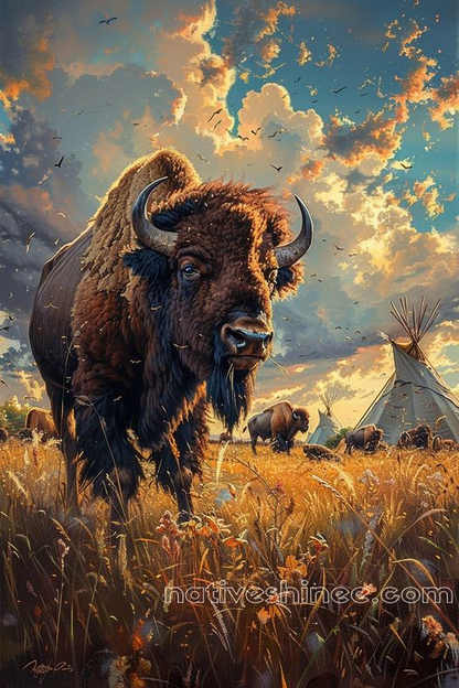 Bison's Strength Beneath the Morning Sky Native American Canvas