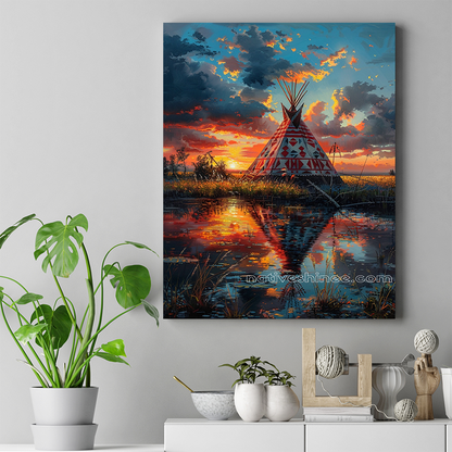 Twilight over the Tribal Waters Native American Canvas