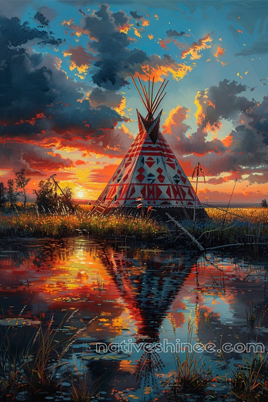 Twilight over the Tribal Waters Native American Canvas