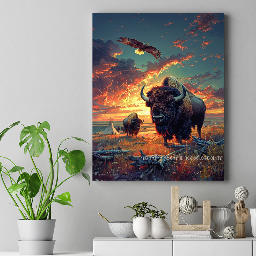 Bison and Eagle: Spirits of the Land Native American Bison Canvas